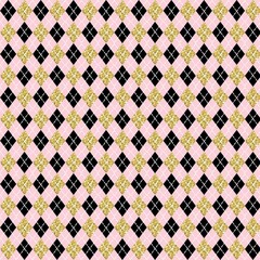 pink background with black and gold squares