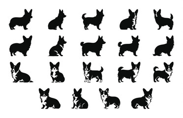 Corgi Dog Silhouette Clipart Bundle, Corgi Vector Black Silhouette Set