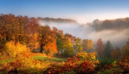 Fototapeta premium autumn landscape with fog