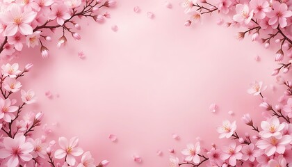 Fototapeta premium Blooming Cherry Blossom Frame on Pastel Pink Background for Springtime Designs