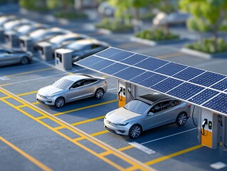 Electric Vehicle Charging Station with Solar Panels in Urban Setting