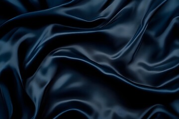 Fototapeta premium Wavy Dark Blue Fabric Background with Soft, Smooth Silk Texture