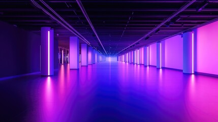 Fototapeta premium Neon Lights Corridor, An Immersive Purple and Pink Architectural Interior