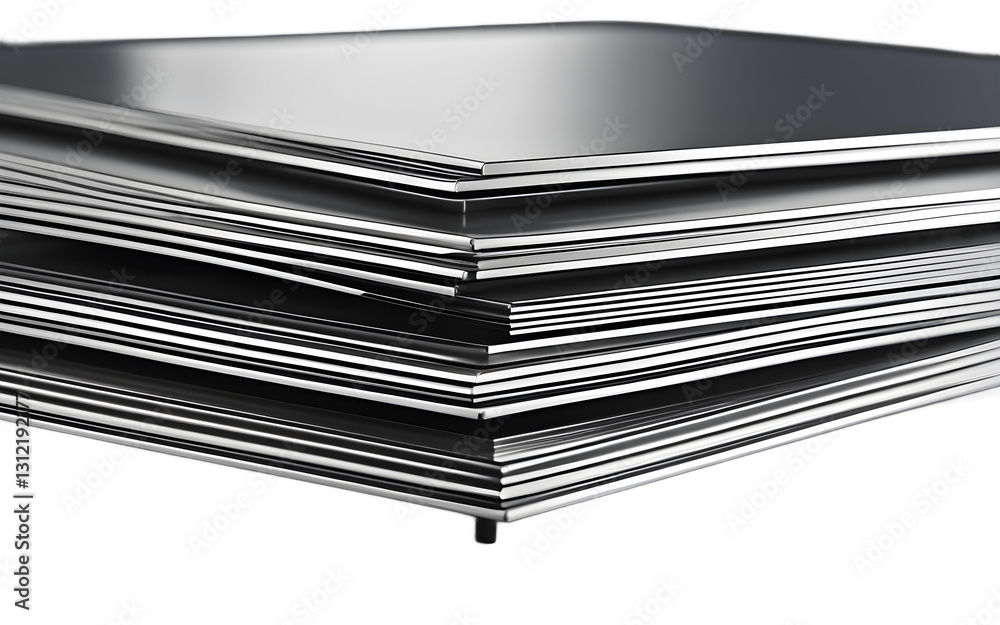 Poster a set of metal panels stacked neatly, isolated on a empty plain background