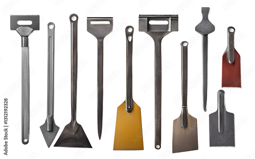 Poster A set of metal scrapers for scraping surfaces, isolated on a empty plain background