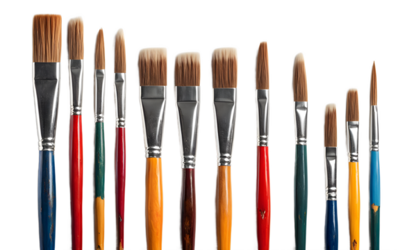 A set of paintbrushes for painting, isolated on a empty plain background