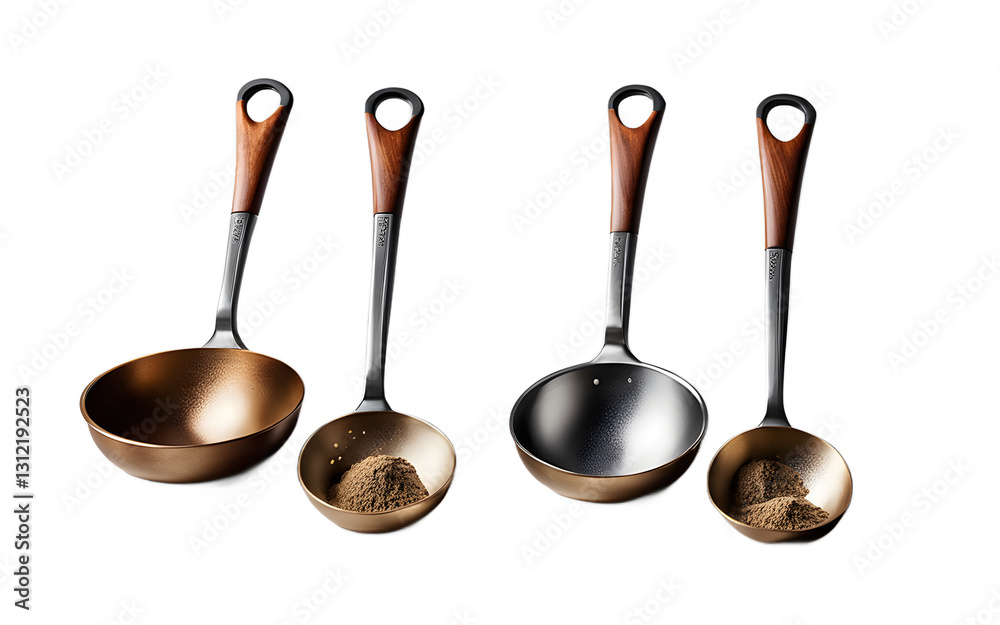 Poster a set of scoopers for measuring or serving, isolated on a empty plain background