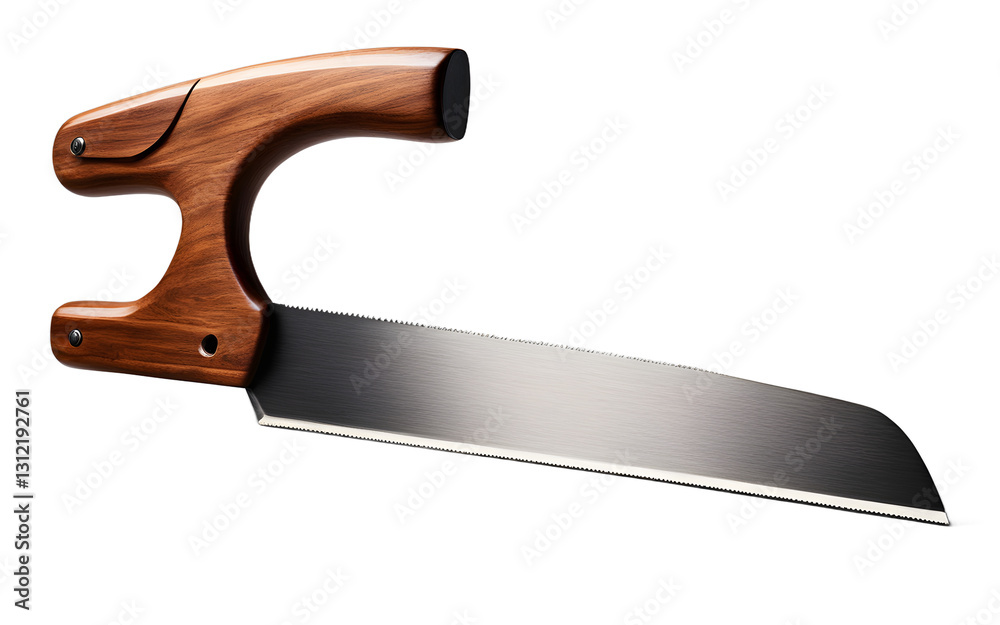 Aufkleber A sharp hand saw with a wooden handle, isolated on a empty plain background