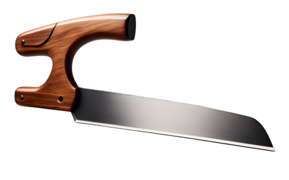 A sharp hand saw with a wooden handle, isolated on a empty plain background