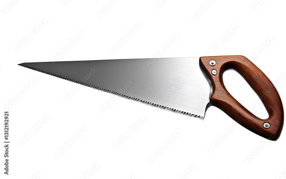 Aufkleber A sharp hand saw with a wooden handle, isolated on a empty plain background