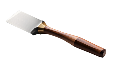 A sharp woodworking chisel with a beveled edge, isolated on a empty plain background