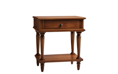 A small wooden bedside table with a single drawer, isolated on a empty plain background