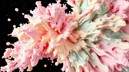 Abstract Pastel Paint Splash Pink Peach Mint Swirl Background