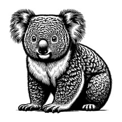Koala sketch engraving black and white outline. Scratch board imitation.  illustrated in vintage line art style on a white background.
