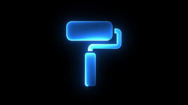 Paint roller brush icon animation with neon line on black background.