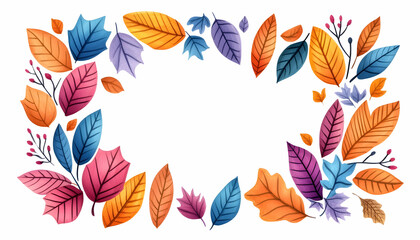 Obraz premium Colorful, fall-themed frame made with leaves and berry stems with a white center