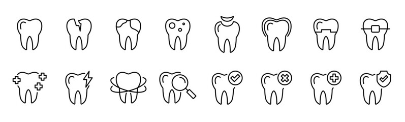 Collection of dental icon sets. with line style. dentist icon set. teeth icon set. oral care icon set. icons for apps and websites. Vector Illustration