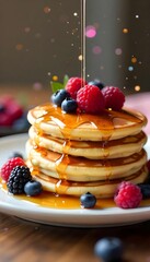 stack of pancakes with berries
