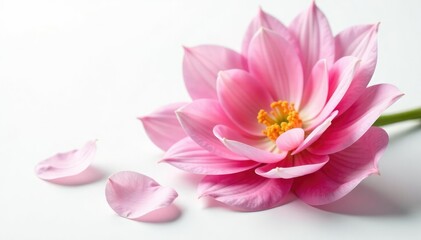 Fototapeta premium delicate flower petals unfolding on white surface, botanical, isolated, white background