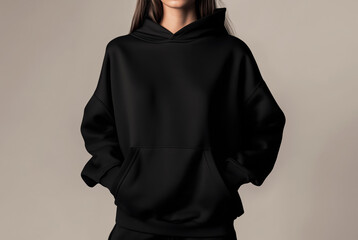 Sweat shirt hoodie mockup. Person standing, wearing hoodie. Blouse empty area for design. Fashion mockup, casual outfit, sweat shirt hoodie. Sweat shirt clear space for print design, mock up