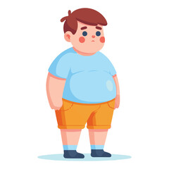 Illustration of Overweight Kid Standing Looking Depressed