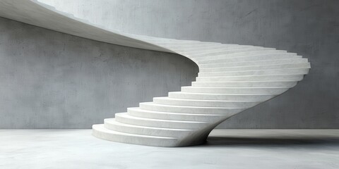 Naklejka premium Modern Architectural Staircase Design with Flowing Curves and Concrete Texture, Interior Decor