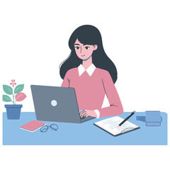 Woman Working on Laptop Illustration for Remote Work Lifestyle