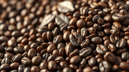 Naklejka premium Roasted Coffee Beans Close Up Texture Brown Food Drink Caffeine Energy Agriculture Background