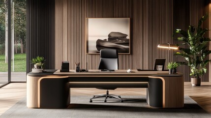 Modern executive office with scenic view