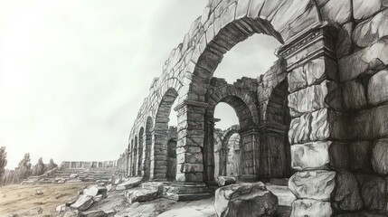 Ancient Ruins, Arches, Gray Stones, Landscape