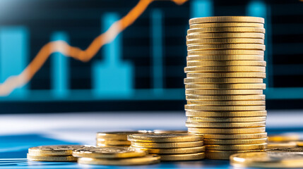 Stacked coins symbolize wealth and financial growth in a business environment.