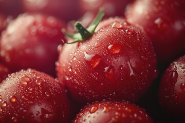 Close up of fresh cherries with water droplets.