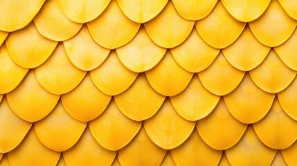 Close-up of yellow dragon skin displaying exotic fish scales texture with unique patterns and vivid colors in nature