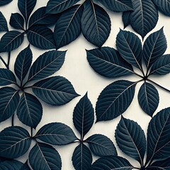 Fototapeta premium Striking Dark Blue-Green Leaf Art Print: Modern Botanical Wall Decor with Fine White Veins on Textured White Background..