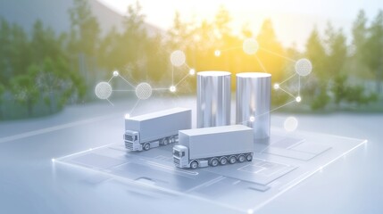 Modern Logistics Concept with Trucks and Storage Silos