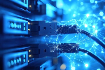 Networking Cables Connected to Servers with Digital Effect