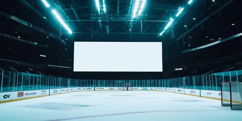 A deserted ice hockey arena showcases its vastness.