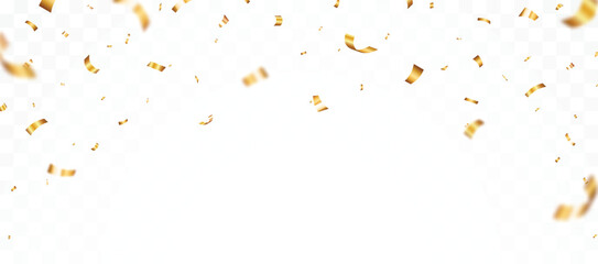 Falling shiny gold confetti and party ribbons, celebration design element 