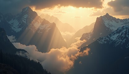 Mountain Sunset Majestic View Represents Awe-Inspiring Nature at Twilight