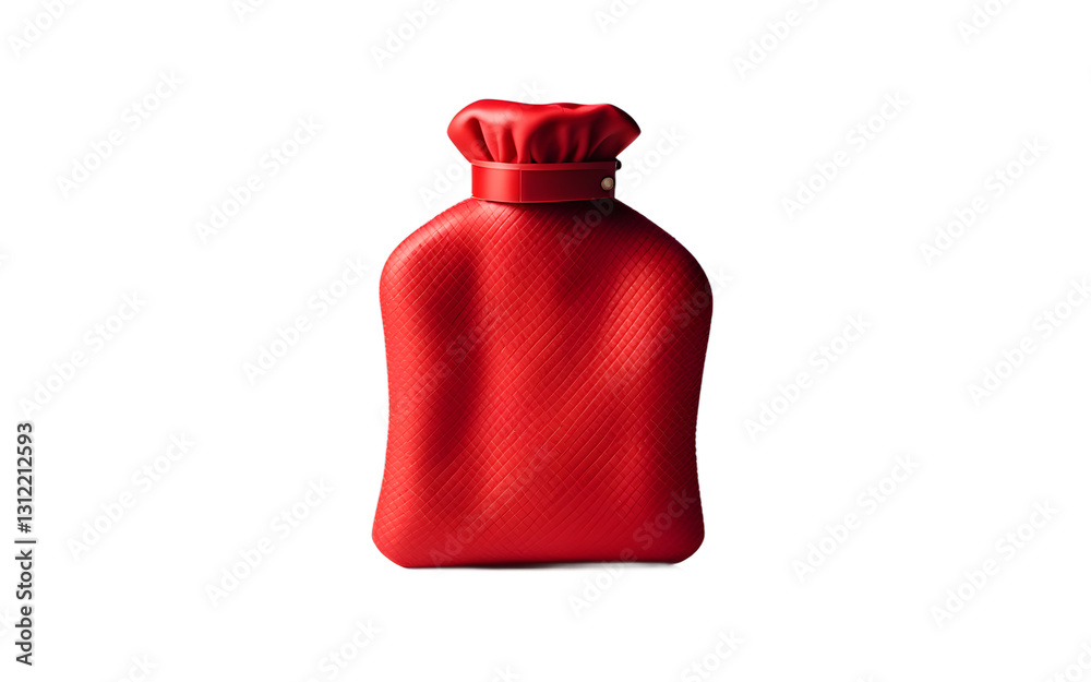 Poster a soft rubber hot water bottle with a red cover, isolated on a empty plain background