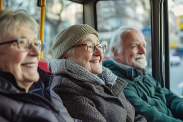 Group of elderly people travelling by bus