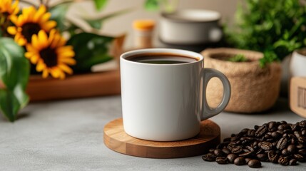 Cup of coffee with flowers
