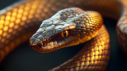 Close-Up of a Beautifully Textured Golden Snake in Natural Light with Intricate Detail