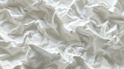 a hyper-realistic illustration of crumpled white paper with a faint grid overlay, focusing on the intricate texture of the folds and creases. The lighting should enhance the three-dimensional quality