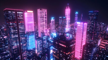 Futuristic City Nightscape with Neon Lights