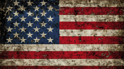 Fototapeta premium Weathered american flag with vintage texture and 50 stars on blue field