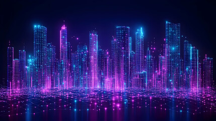 Futuristic City Skyline at Night with Neon Lights