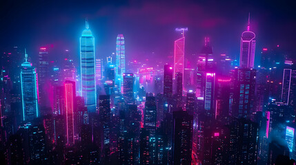 Obraz premium Futuristic City Skyline at Night with Neon Lights