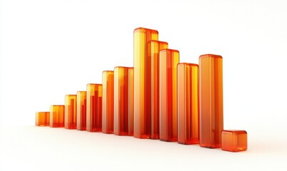 Fototapeta premium Orange glass bar graph declining on white background for business reports