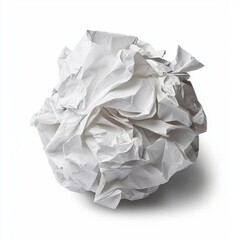 Crumpled white paper ball set against a clean white backdrop 